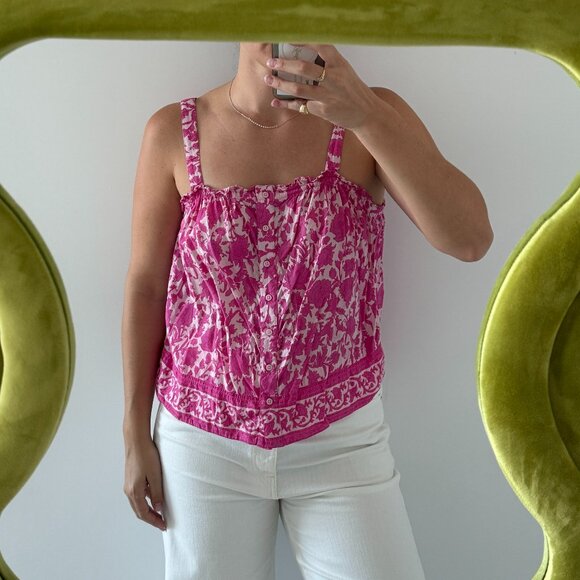 J. Crew Pink and White Patterned Summer Tank Top Blouse - Picture 1 of 5